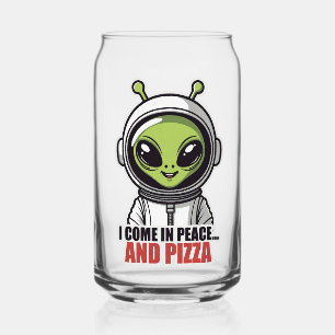 Cute Alien Astronaut "I Come in Peace and Pizza"  Can Glass
