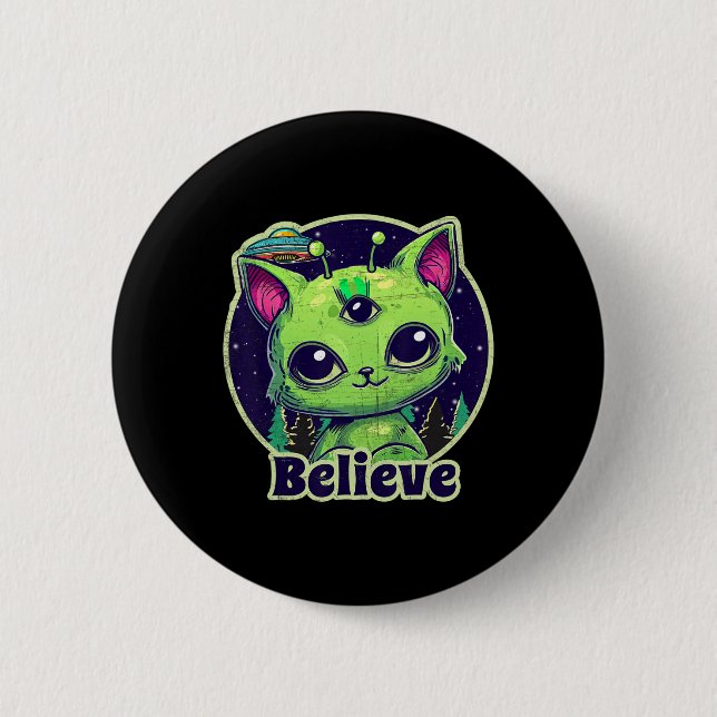 Cute Alien Cat Belive In Ufo Kawaii  2 Inch Round Button (Front)