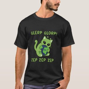 Cute Alien Cat Hugging Earth Funny Gnarp Cat Brain T-Shirt