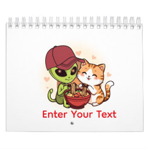 Cute Alien Cat Ramen Kawaii Art Calendar