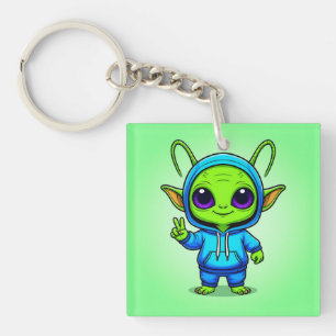 Cute Alien Character Posing in Colourful Outfit Keychain