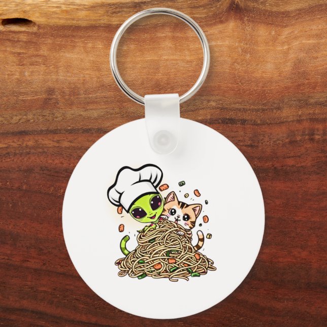 Cute Alien Chef Kitten  Keychain (Front)