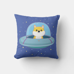 cute alien dog flying alien saucer throw pillow