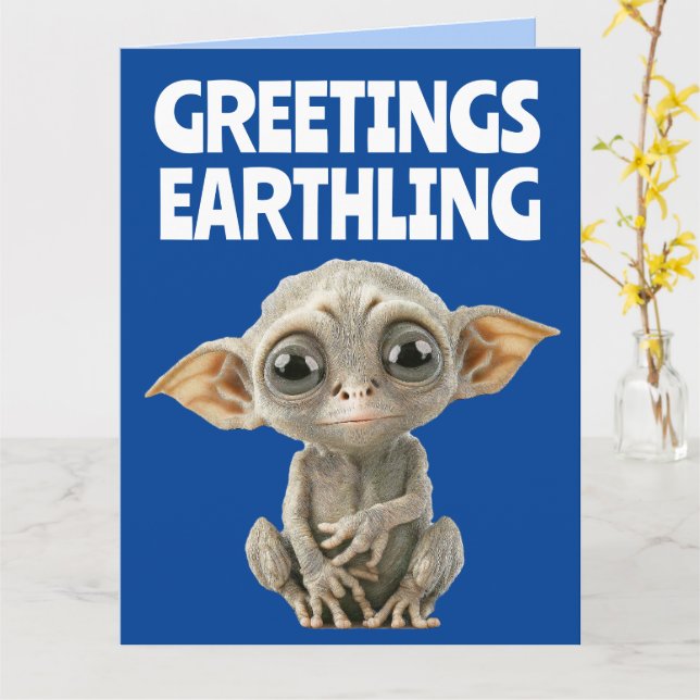 CUTE ALIEN FUNNY BIRTHDAY GREETING CARDS (Yellow Flower)