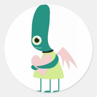 Cute Alien Heart Classic Round Sticker