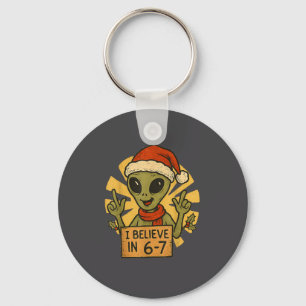 Cute Alien I Believe In 6-7 Christmas Holiday Desi Keychain