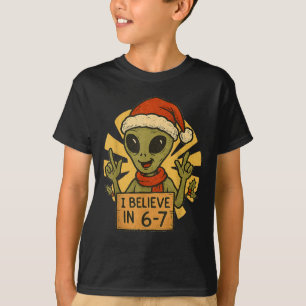 Cute Alien I Believe In 6-7 Christmas Holiday Desi T-Shirt