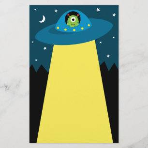 Cute alien in flying saucer spaceship children's stationery