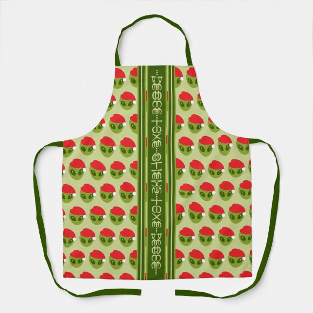 Cute Alien in Santa Hat Motif Your Text in Glyphs Apron (Front)