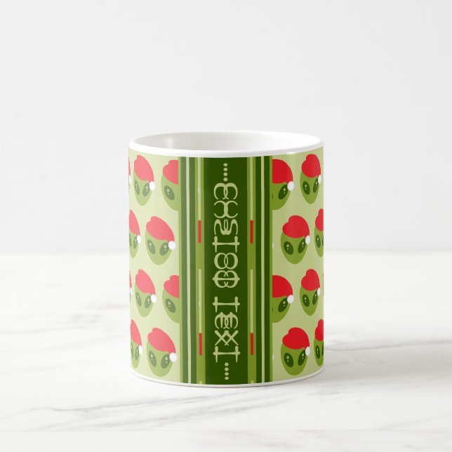 Cute Alien in Santa Hat Motif Your Text in Glyphs Coffee Mug (Center)