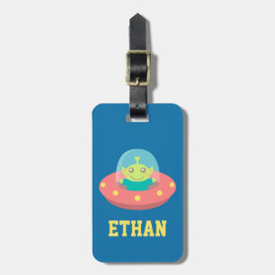 Cute Alien in Spaceship Kids Personalized Luggage Tag