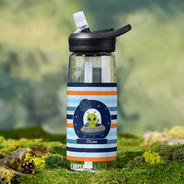 Cute Alien in UFO Outer Space Kids  Water Bottle (Outdoor (Rotated))