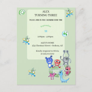 Cute alien man birthday party postcard