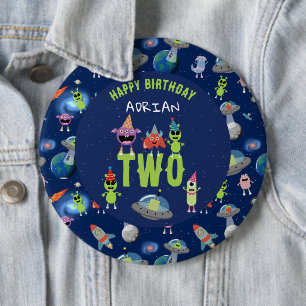 Cute Alien Monster Space Kids Birthday Name Age  6 Inch Round Button