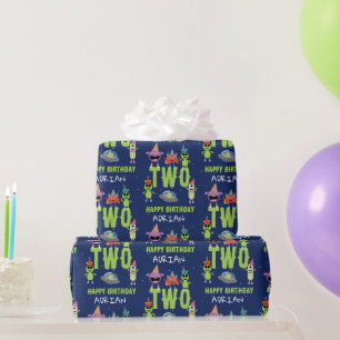 Cute Alien Monster Space Kids Birthday Name Age Wrapping Paper