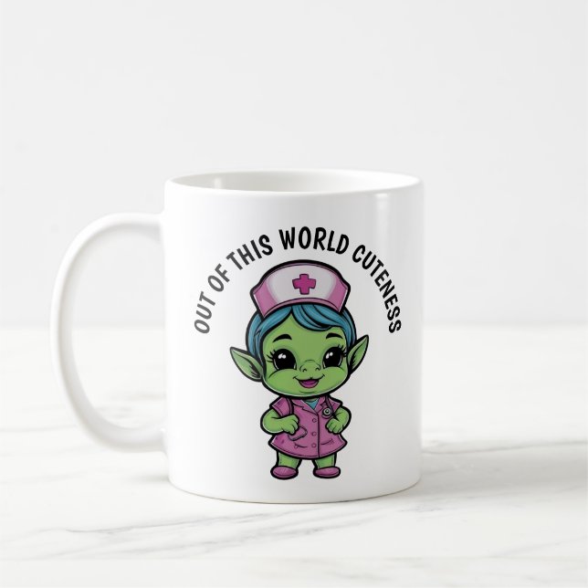 Cute Alien Nurse Coffee Mug (Left)