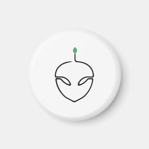 Cute Alien One Line Art with Green Leaf Magnet