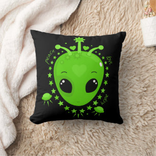 Cute Alien Peace Hope Love Fun Extraterrestrial Throw Pillow