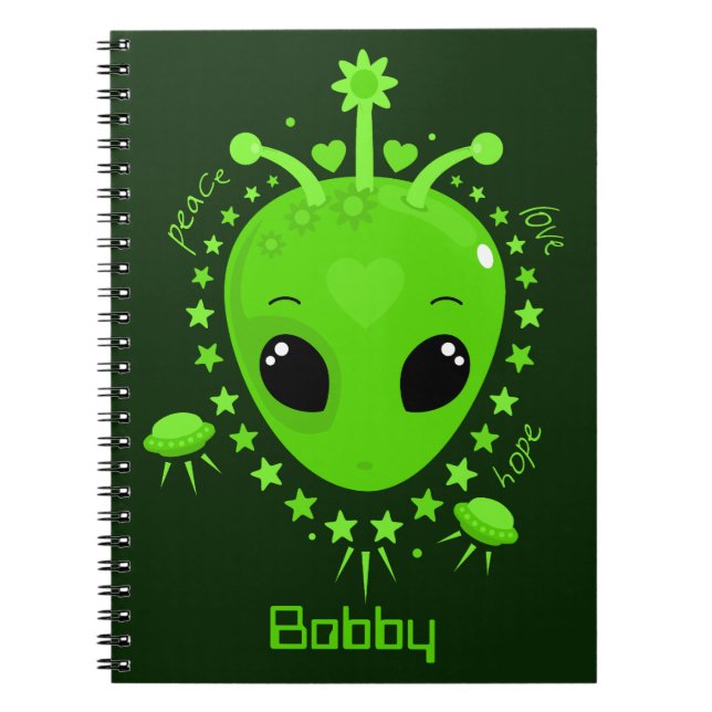Cute Alien Peace Hope Love Kawaii Notebook (Front)