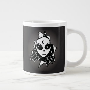 Cute Alien Peeking Through a Hole in the Wall Large Coffee Mug