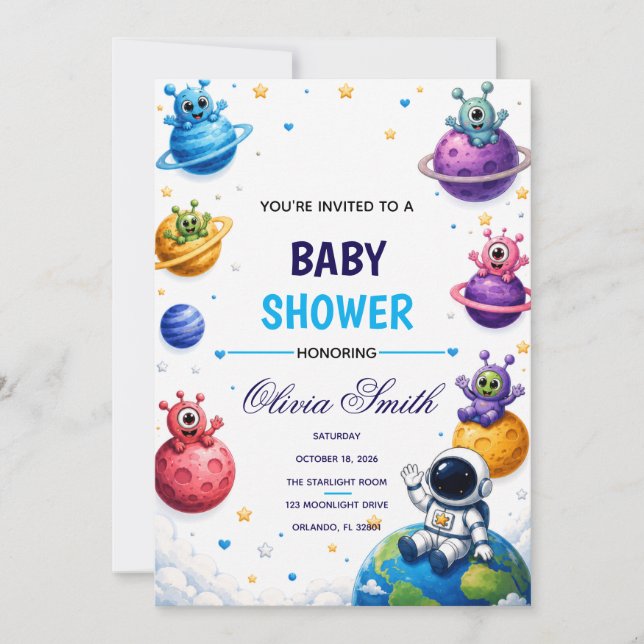 Cute Alien Planets Baby Shower Invitation (Front)