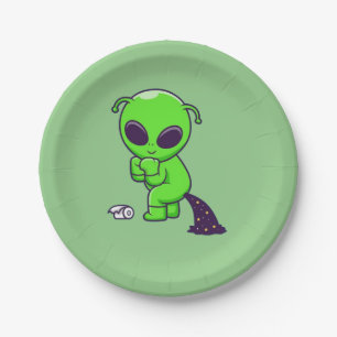Cute alien pooping space paper plate