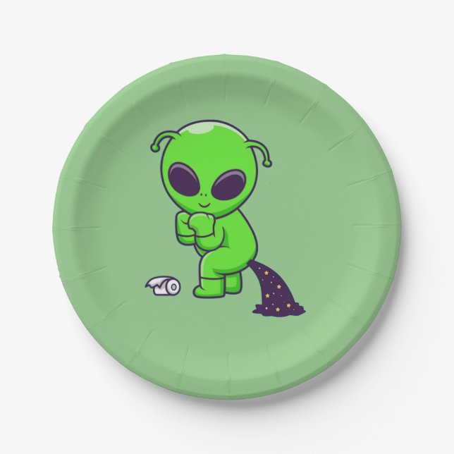 Cute alien pooping space paper plate (Front)