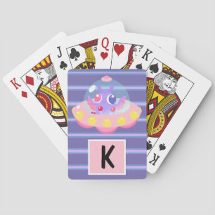 Cute Alien Purple Striped Playing Cards