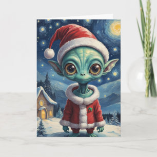 Cute Alien Retro Starry Night Personalized Card