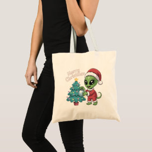Cute Alien Santa Claus Funny Christmas Holiday Tote Bag