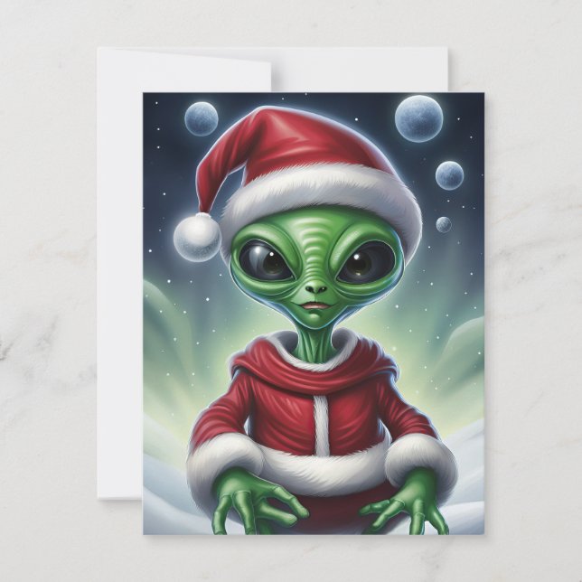 Cute Alien Santa Claus Holiday Card (Front)