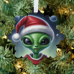 Cute Alien Santa Claus Ornament Card