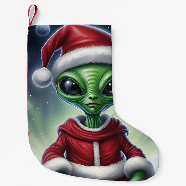 Cute Alien Santa Claus Small Christmas Stocking (Front)