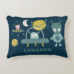 Cute Alien Space Planets Funny Blue Personalized Accent Pillow