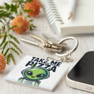Cute Alien Take Me to Your Pizza Astronaut  Keychain