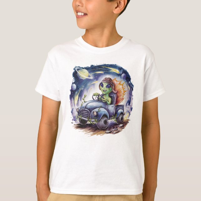 Cute Alien Truck Driver T-Shirt (Front)