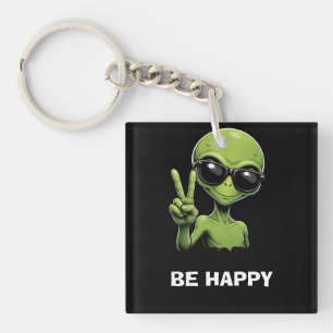 Cute alien two fingers up keychain
