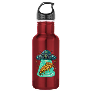 Cute Alien UFO Beaming Up Pizza Funny Cartoon 532 Ml Water Bottle