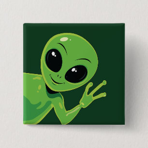 Cute Alien Waving Cartoon Extra-terrestrial 2 Inch Square Button
