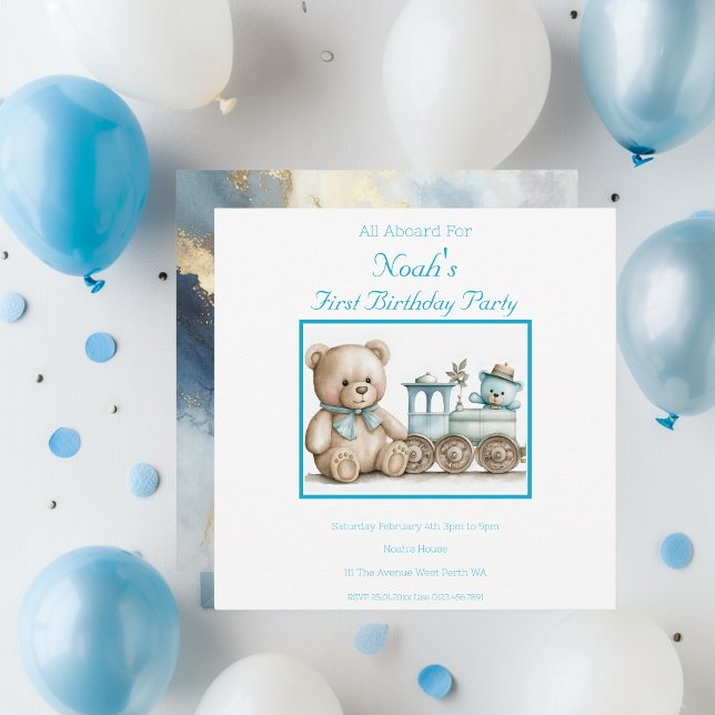 Cute All Aboard First Year Birthday (Cute All A Board Square First Birthday Invitation)