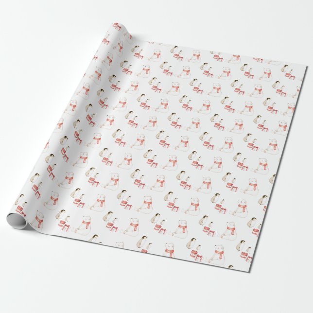 Cute All-white Christmas Wrapping Paper (Unrolled)