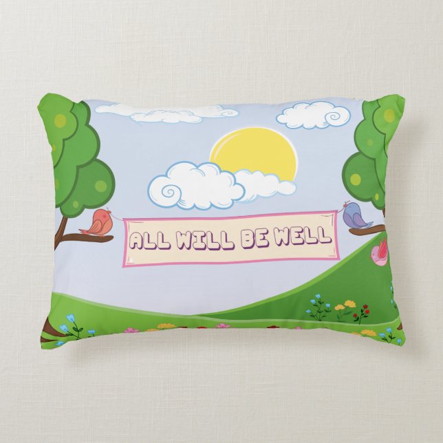 Cute All Will Be Well Hope Trees Birds Kid's Name Accent Pillow (Front)