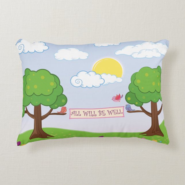 Cute All Will Be Well Hope Trees Birds Kid's Name Accent Pillow (Front)