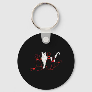 Cute Alley Cat Knocking Bowler Tipping Bowling Pin Keychain