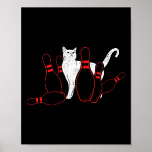 Cute Alley Cat Knocking Bowler Tipping Bowling Pin Poster