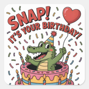 Cute Alligator Birthday Cake Party Design Square Sticker