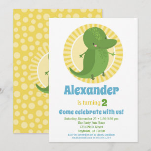 Cute Alligator Croc Anniversaire Invitation Garçon