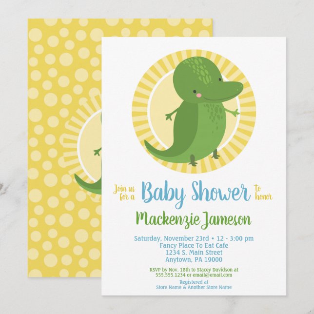 Cute Alligator Croc Neutral Baby Shower Invitation (Front/Back)
