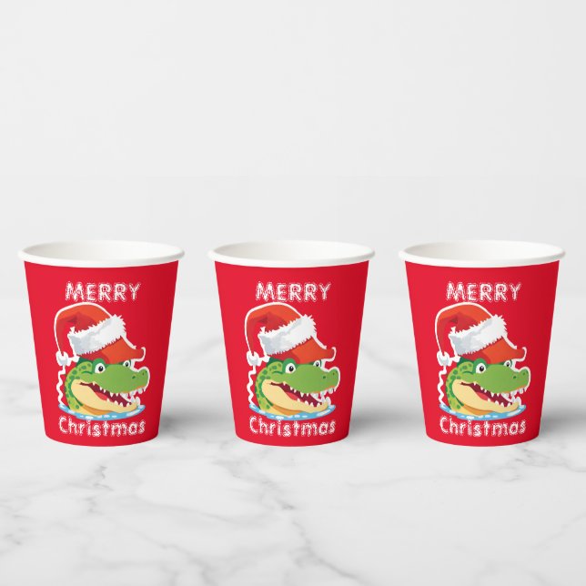Cute alligator crocodile Christmas Safari Santa  Paper Cups (Multi)