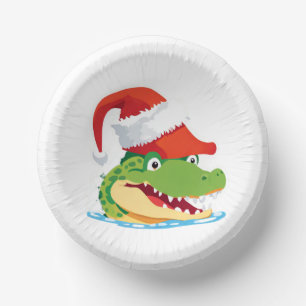 Cute alligator crocodile Christmas Safari Santa  Paper Plate